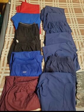 13 Pairs Size Large Women’s Elastic-Waist Scrub Pants - Blue, Black, Burgundy